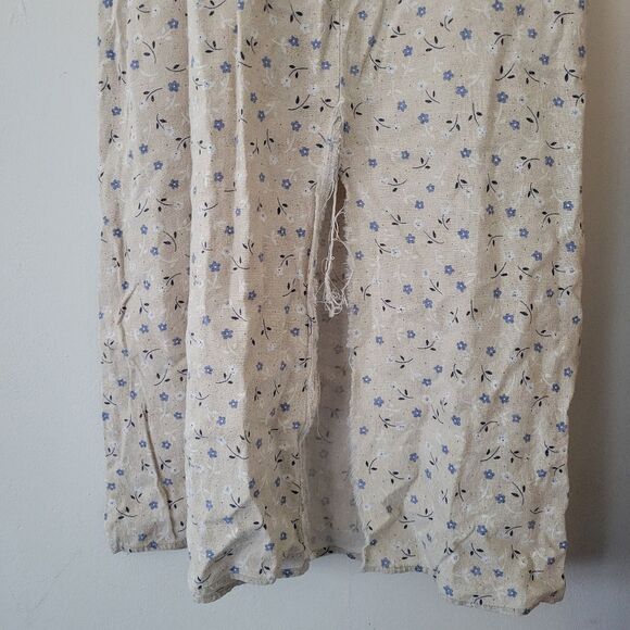 Vintage Studio Ease Linen Blend Dress Neutral Blue Floral Print Sleeveless 4P - Picture 6 of 10